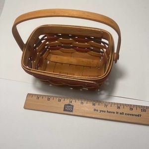 Longaberger 1997 Handwoven Basket With Handle Rectangle Red & Green Trim 5.5"
